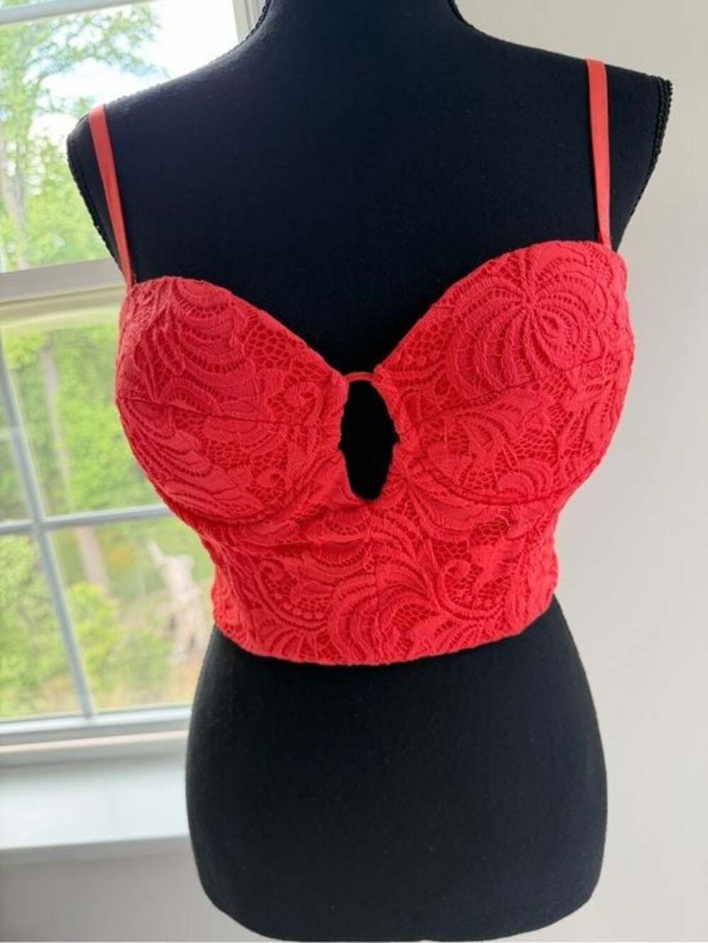 Bebe Coral Lace Bustier Crop Top Size S